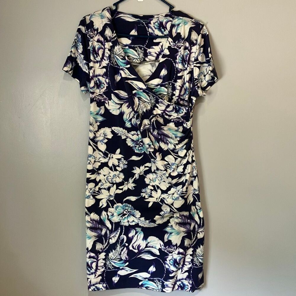 Soft Surroundings Floral V-neck Ruched side Midi Dress Medium Petite #200